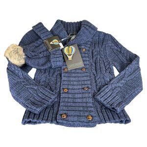 Jarvis Archer Little Boys Cable Knot Cardigan Sweater & Beanie Set NWT Blue 4T